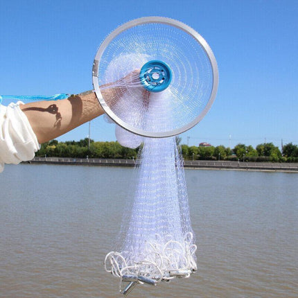 8ft 12ft Fishing Cast Net Quick Throw Nylon Mesh Drawstring Chain Bottom Spread - Aimall