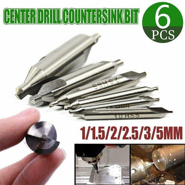 6PCS Combined Center Drill Countersink Bit Lathe Mill Tackle Kit High Speed AU - Aimall