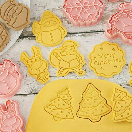 8Pcs/Set Christmas Cartoon Cookie Cutter 3D Biscuit Decorating Mold Baking Mould - Aimall