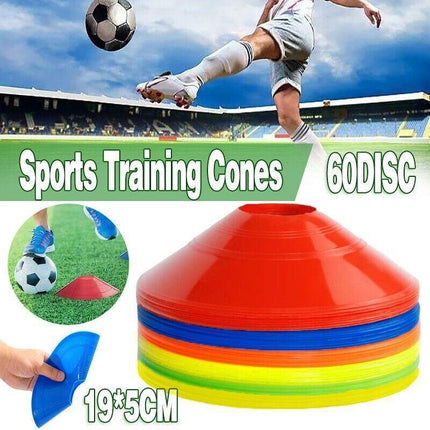60 Pack Sports Training Discs Markers Cones Soccer Rugby Fitness Exercise - Aimall