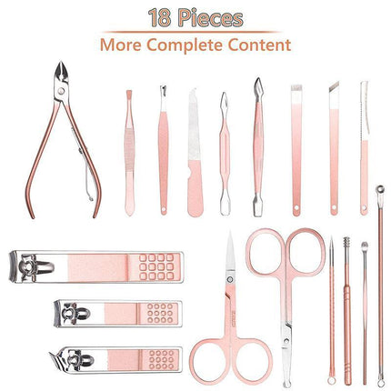 18PCS Manicure Pedicure Kit Set Stainless Steel Nail Grooming Clippers Tools - Aimall