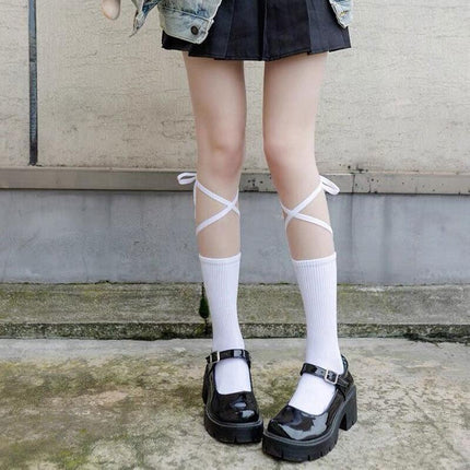 Cross-Tie Women Lolita Socks Bandage Stockings Korean Style Middle Tube Socks AU - Aimall