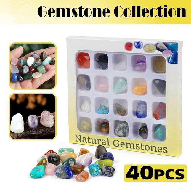 NEW 40x Crystal Gemstone Polished Healing Chakra Stone Collection Display Set AU - Aimall
