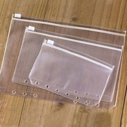 12x A5/A6/A7 Binder Pocket Zipper 6 Holes PVC Document Filling Bags Clear Kit - Aimall