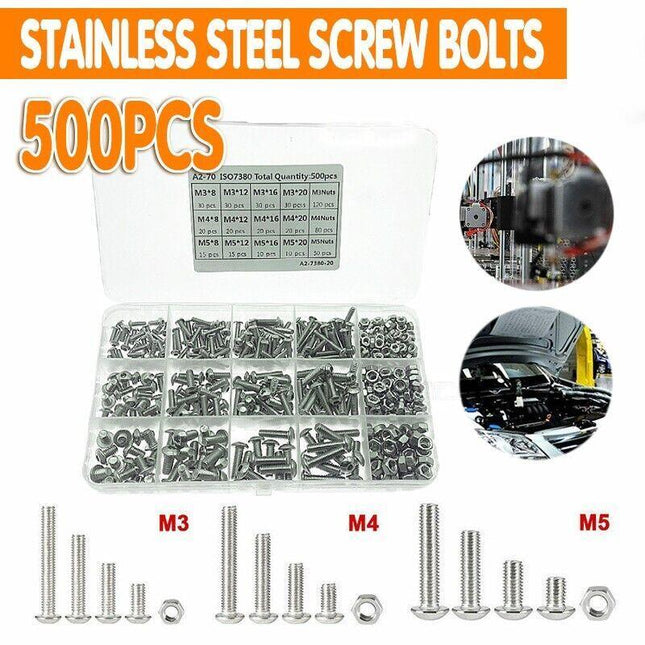M3 M4 M5 304 500PCS Stainless Steel Hex Socket Button Head Bolts Screws Nuts Kit - Aimall