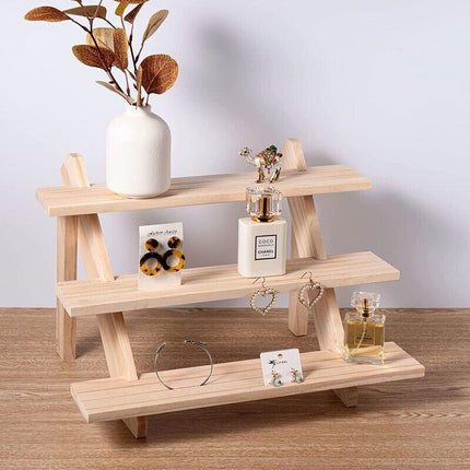 3 Tiers Wooden Earring Display Stand Holder Necklace Ring Counter Display - Aimall