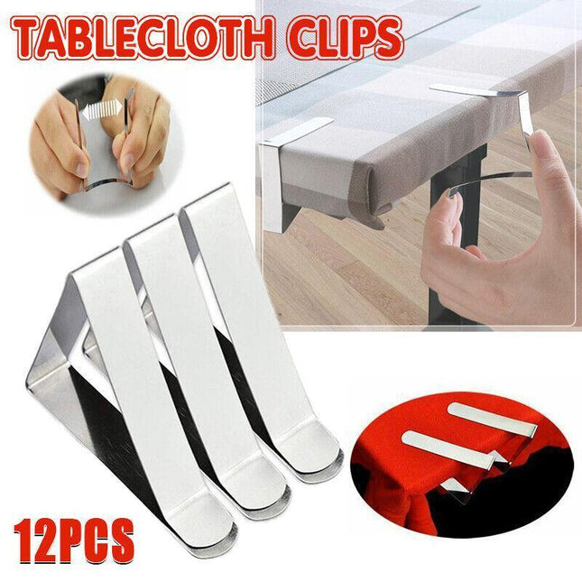 12PCS Stainless Steel Tablecloth Clips Desk Table Cloth Cover Clamp Holder Party - Aimall