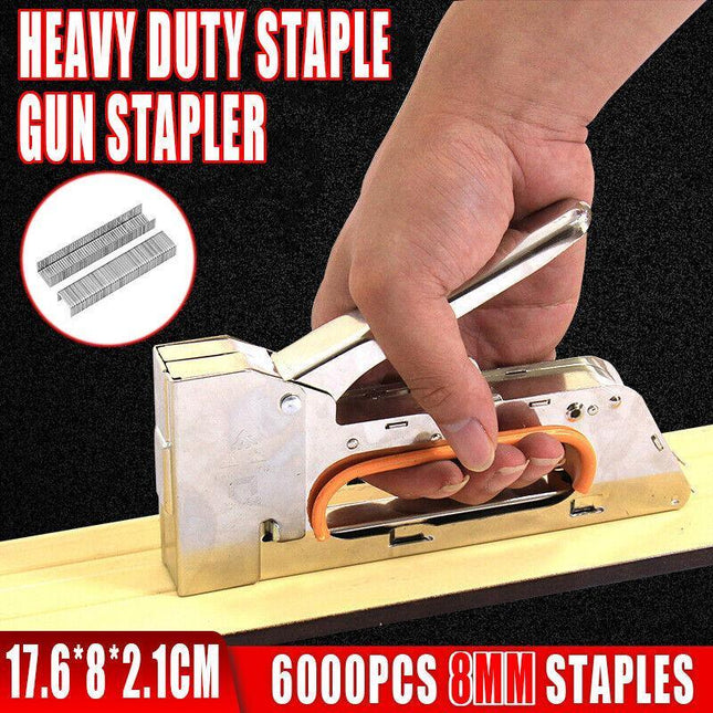 Heavy Duty Staple Gun Stapler + 6000 Staples Fastener Tool Kit Tacker Upholstery - Aimall