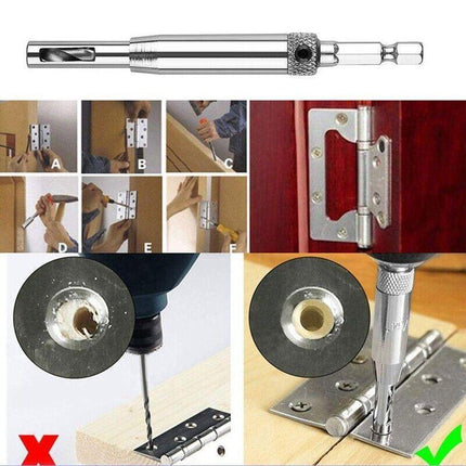 4x Self-Centering Drill Bits Hex Shank Pilot Door Drawer Hinge Hole Screw Guide - Aimall
