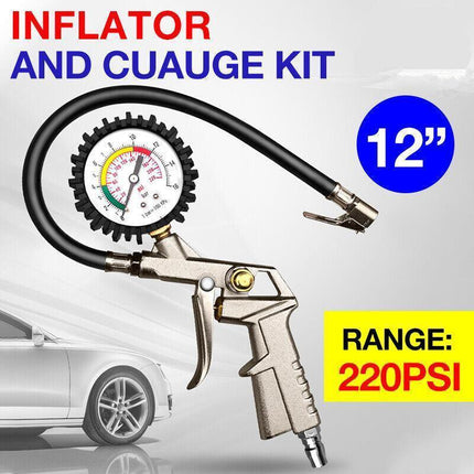 Air Tyre Inflator Pressure Meter Car Truck Tire Pump Hose Gauge Compressor Tools - Aimall