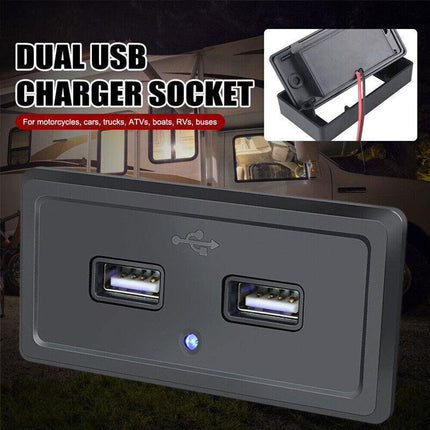 3.1A Dual USB Port Fast Charger Socket Power Outlet Panel 12V Motorcycle Car RV - Aimall