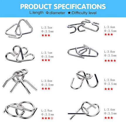 16PCS Classic IQ Metal Puzzle Brain Teaser Disentanglement Wire Puzzles Game Toy - Aimall
