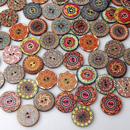 100 Mixed Vintage Wood Buttons Flower DIY Sewing Craft Buttons 2 hole Decorative - Aimall