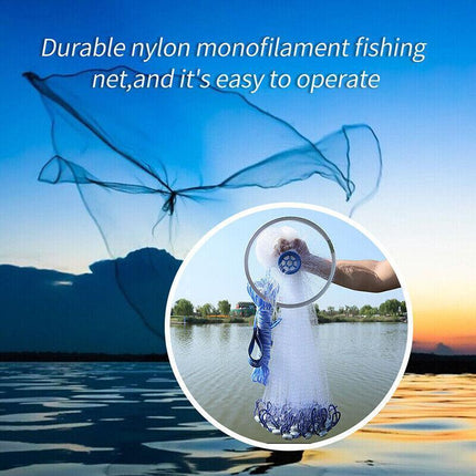 8ft 12ft Fishing Cast Net Quick Throw Nylon Mesh Drawstring Chain Bottom Spread - Aimall