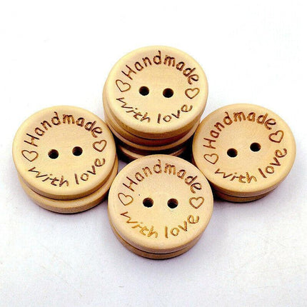 100PCS Natural Wooden Button Craft Sewing DIY Handmade With Love Wooden Buttons - Aimall