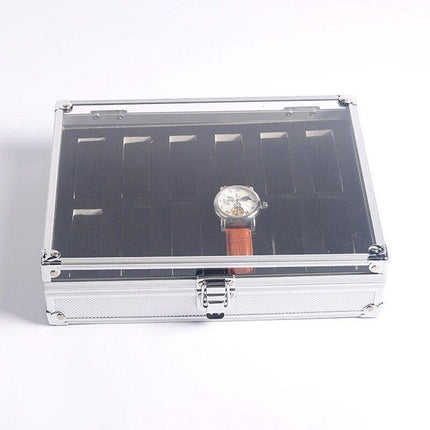 12 Grids Carbon Fiber Aluminum Watch Box Storage Case Holder Display - Aimall