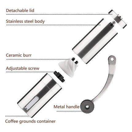 Manual Coffee Bean Grinder Stainless Steel Hand Coffee Mill Ceramic Burr - Aimall