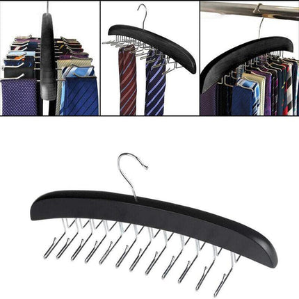 Tie Belt Scarf 24 Hooks Hanger Rack Clip Organiser Holder Storage Wood - Aimall