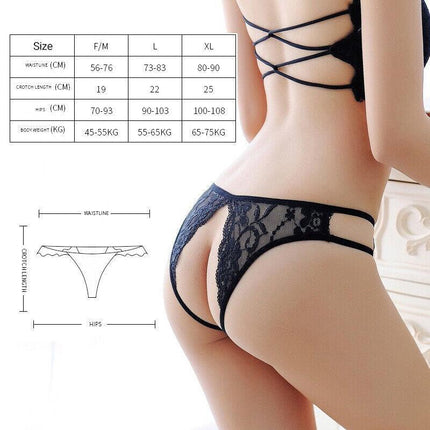 Sexy-Lingerie-Women's-Crotchless-Thongs-Panties-G-String-Underwear-Women-Lace-AU - Aimall