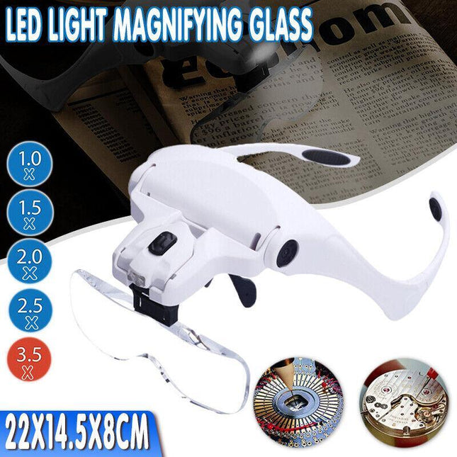 Adjustable Head Magnifier LED Light Lightweight Magnifying Glass 5 Lens Tool AU - Aimall