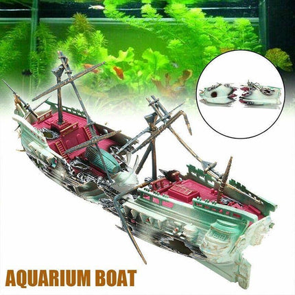 Fish Tank Ornament Split Wreck Ship Boat Sunk Destroyer Aquarium Cave Decor - Aimall