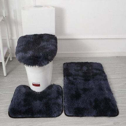 AntiSlip Washable 3pc Bathroom Mat Set Fluffy Toilet Cover Pedestal Rug Bath Mat - Aimall