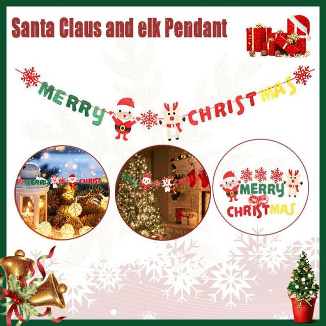 Merry Christmas Banner Felt Christmas Santa Flags Banner Hanging Xmas Decoration - Aimall