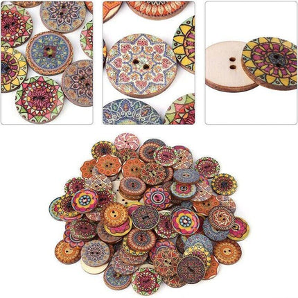 100 Mixed Vintage Wood Buttons Flower DIY Sewing Craft Buttons 2 hole Decorative - Aimall