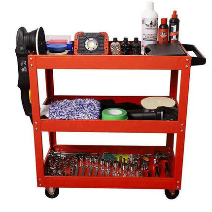 Tool Trolley 3 Tiers Workshop Cart Rolling Steel Part Storage Handyman 150KG Red - Aimall