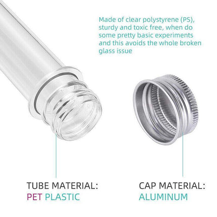 Plastic Test Tubes with metal caps displayed on a laboratory counter.