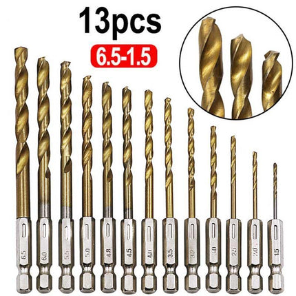 13 PCS Quick Change HSS Titanium Drill Bits Hex Shank Set Soft Metal Wood Timber - Aimall