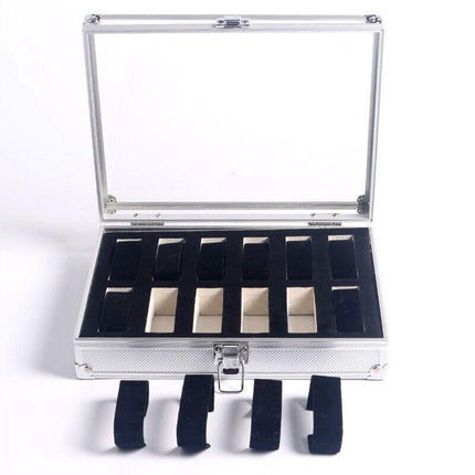 12 Grids Carbon Fiber Aluminum Watch Box Storage Case Holder Display - Aimall