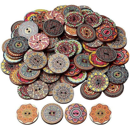 100 Mixed Vintage Wood Buttons Flower DIY Sewing Craft Buttons 2 hole Decorative - Aimall