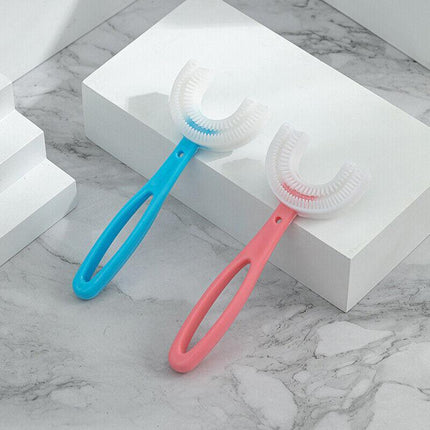 Children U Shaped Toothbrush Soft Silicone Head Brush 360° Oral Teeth Cleaning - Aimall