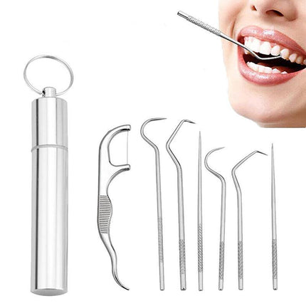 8pcs Stainless Steel Toothpick Set Metal Flossing Portable Toothpick Box Holder - Aimall