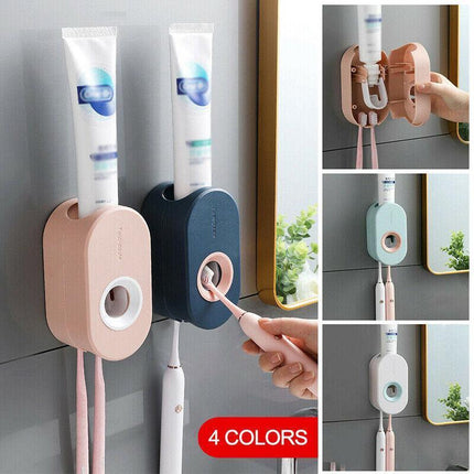 Automatic Toothpaste Dispenser Bathroom Wall-mounted Rack Toothbrush Holder AU - Aimall