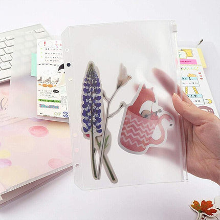 12x A5/A6/A7 Binder Pocket Zipper 6 Holes PVC Document Filling Bags Clear Kit - Aimall