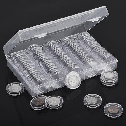 100pcs Coin Storage Box Case Capsules Holder Clear Plastic Round 20MM 25mm 30mm - Aimall