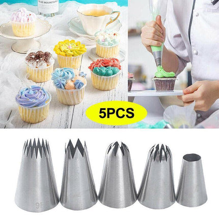 5x Large Cream Icing Piping Nozzles Set Kit Pastry Tips DIY Cake Decorating Tool - Aimall