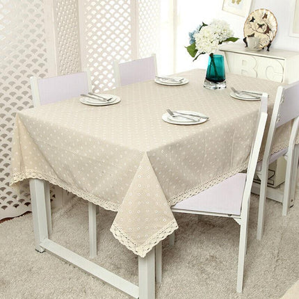 Rectangle Square Tablecloth Table Cover Flower Pattern Dining Table Cloth w/Lace - Aimall