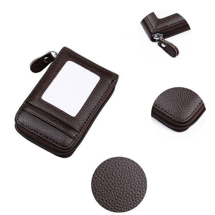 RFID Blocking Leather Wallet Anti-theft Credit Card Holder Men Women Coin Purse - Aimall