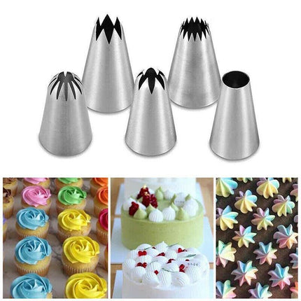 5x Large Cream Icing Piping Nozzles Set Kit Pastry Tips DIY Cake Decorating Tool - Aimall
