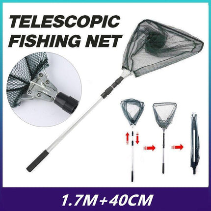 Fishing Net Landing Mesh Fish Catch Tool Telescopic Pole Folding Handle Foldable - Aimall