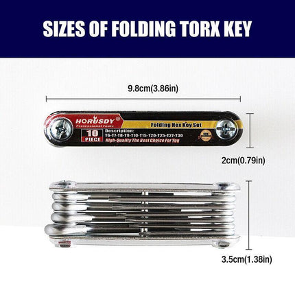 Folding Torx Star Key Set Portable Wrench Tool Chrome vanadium Steel T6-T30 New - Aimall