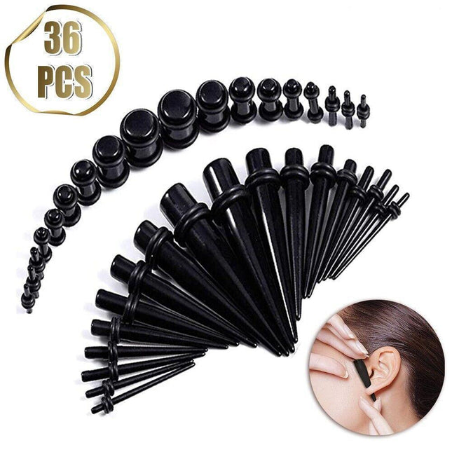 36PCS Ear Stretching Kit Plug Set Stretch Ear Taper Expander Stretcher Tapers AU - Aimall