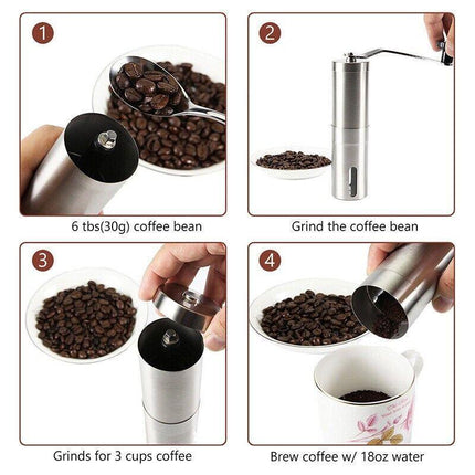 Manual Coffee Bean Grinder Stainless Steel Hand Coffee Mill Ceramic Burr - Aimall