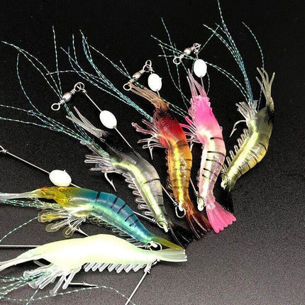 6PCSSoft Plastic Fishing Lures Tackle Prawn Shrimp Flathead Bream Cod Bass Glow - Aimall