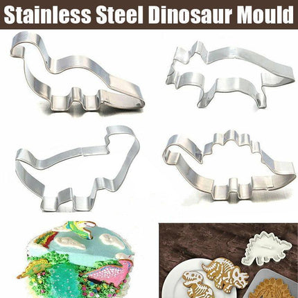 4x Stainless Steel Dinosaur Cookies Cutter Biscuit Pastry Cake Fondant Mould FY - Aimall
