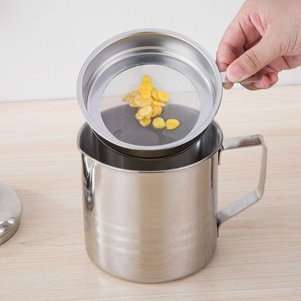 1.8L Stainless Steel Oil Filter Pot Cooking Soup Grease Strainer Separator Home - Aimall