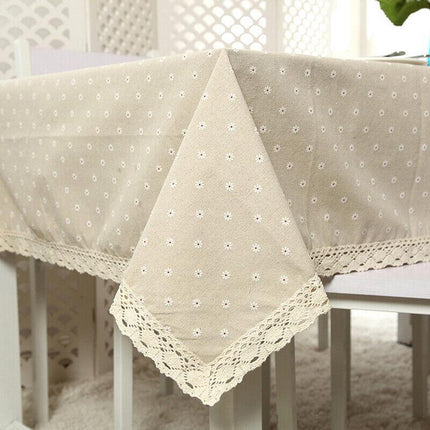 Rectangle Square Tablecloth Table Cover Flower Pattern Dining Table Cloth w/Lace - Aimall